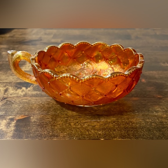 ANTIQUE IMPERIAL CARNIVAL GLASS QUILTED PANSY NAPPY BOWL RUBYGOLD MARIGOLD - Picture 3 of 10